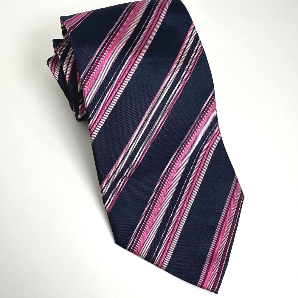 Banana Republic Necktie Men Navy Pink Repp Regimental Striped Classic Silk Italy